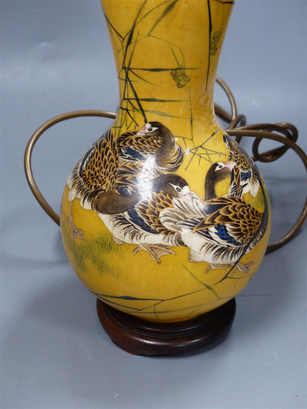 A Satsuma gourd shaped lamp base